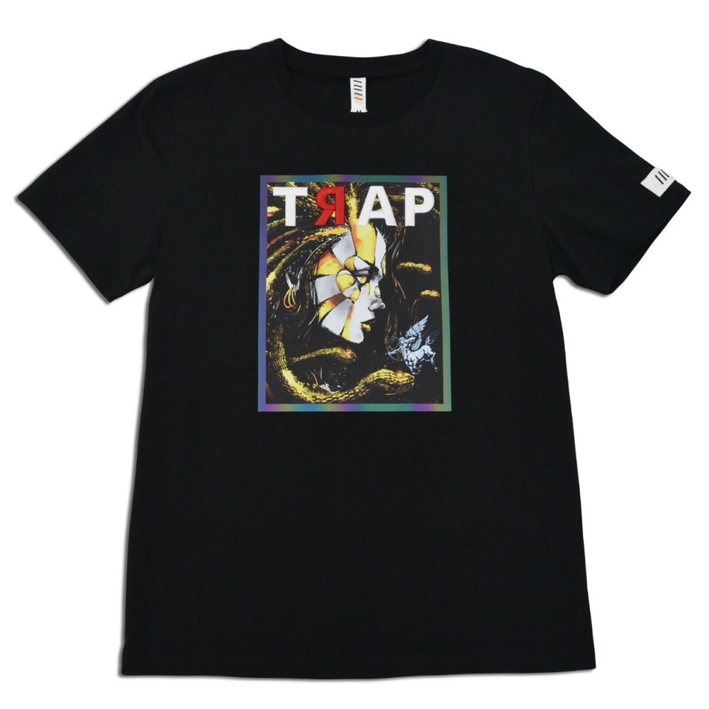 TRAP TEE Black Graphic T-Shirt with Artistic Design
